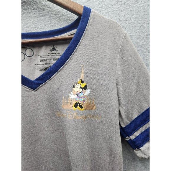 Walt Disney World 50th Anniversary Minnie Mouse V-Neck Womens T-Shirt Gray & Blu - Picture 2 of 4